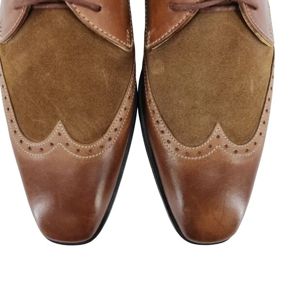 Mercanti Fiorentini Italy Dress Shoes Men 10 Brown Leather Wingtip Derby Oxfords