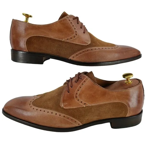 Mercanti Fiorentini Italy Dress Shoes Men 10 Brown Leather Wingtip Derby Oxfords