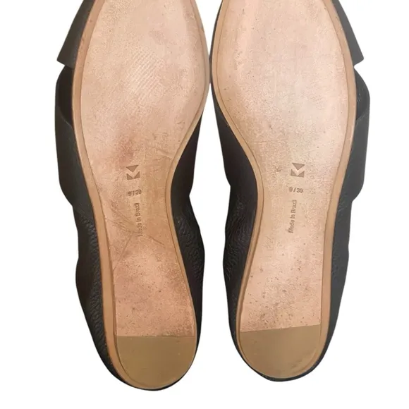 MERCEDES CASTILLO BlackPebbled Leather Amaia open ToeFlats Womens Size 9(39)