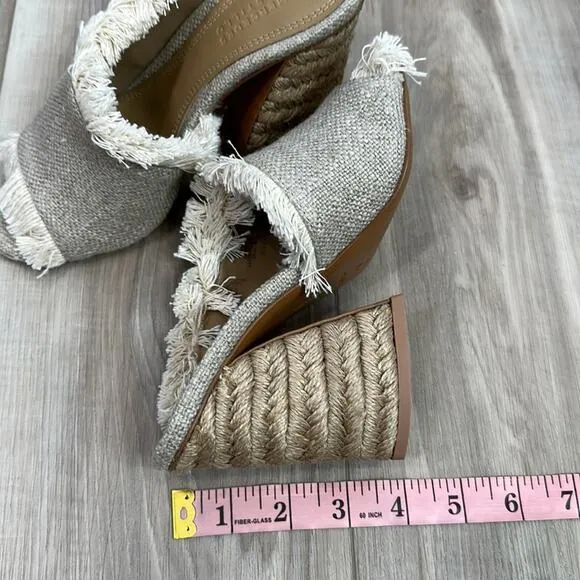 Mercedes Castillo Izar raffia fringe open toe linen mules size 5.5