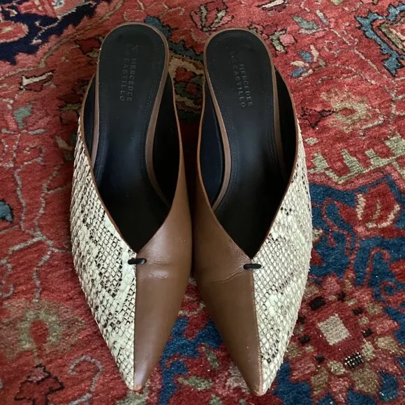 Mercedes Castillo Leather Animal Print Mules Women's Size: 9.5/39.5