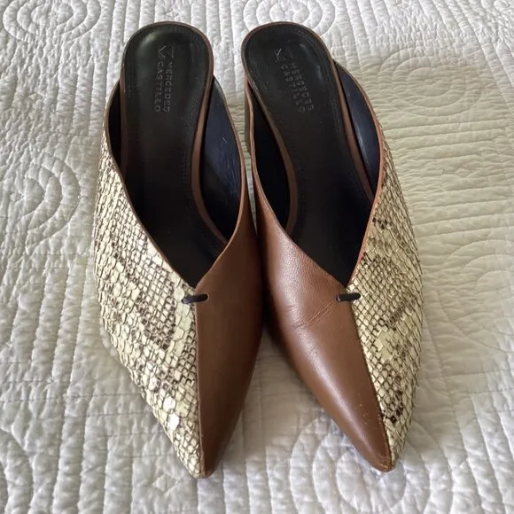 Mercedes Castillo Leather Animal Print Mules Women's Size: 9.5/39.5