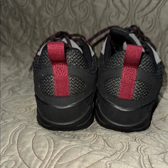 Merrell Black and Gray Trail Shoes with Red Accents