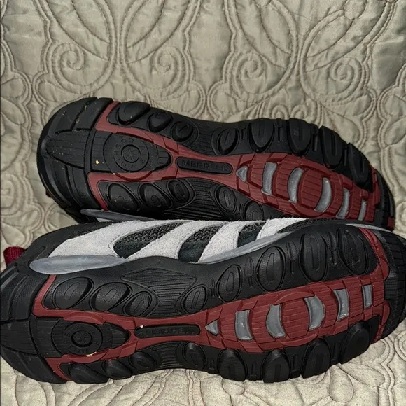 Merrell Black and Gray Trail Shoes with Red Accents