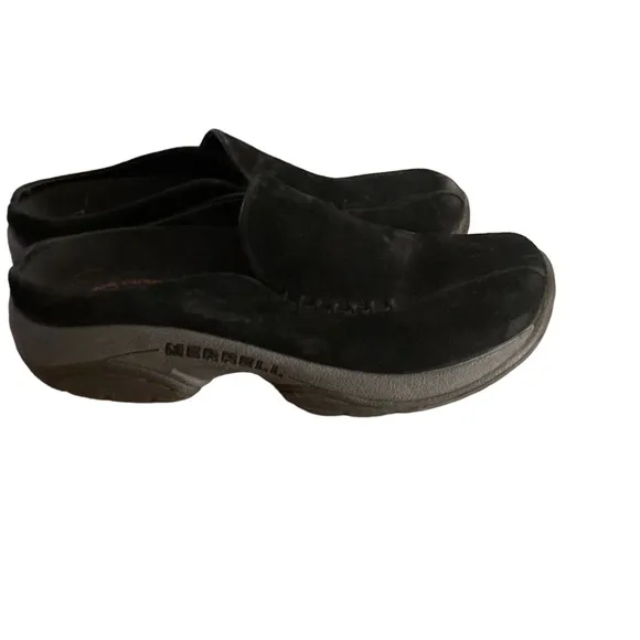 Merrell Black  Leather Suede Mules with Black Soleeeee Sze 7
