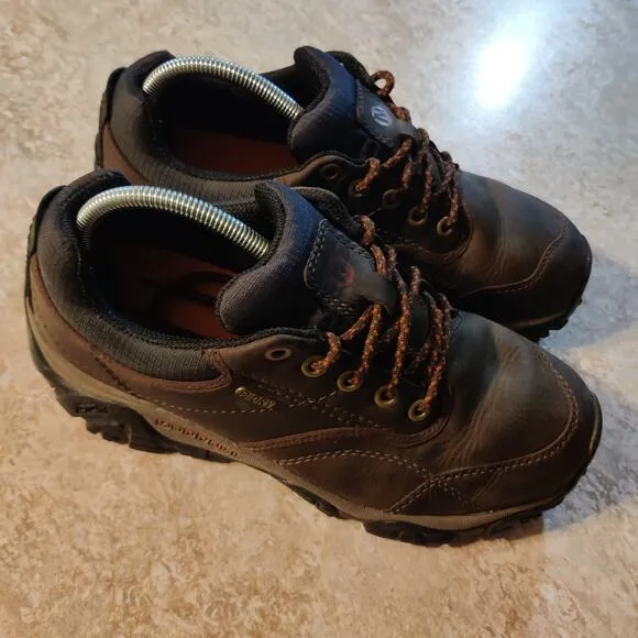 Merrell Moab Shoes Mens 8.5 Brown Leather Walnut Trail Hiking Vibram Sole Boots
