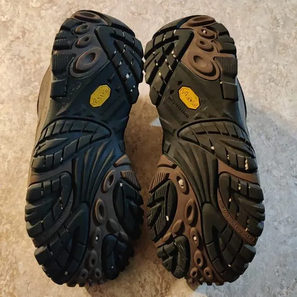Merrell Moab Shoes Mens 8.5 Brown Leather Walnut Trail Hiking Vibram Sole Boots