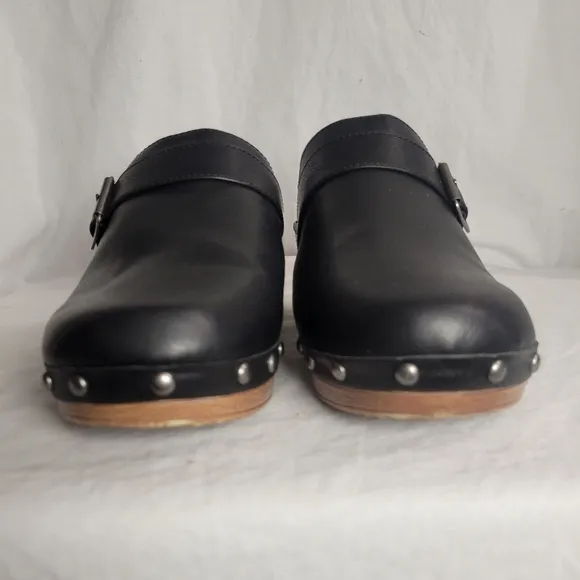 M.I.A. Women's Black Faux Leather Block Heeled Clogs Mules Size 8