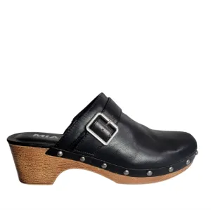 M.I.A. Women's Black Faux Leather Block Heeled Clogs Mules Size 8