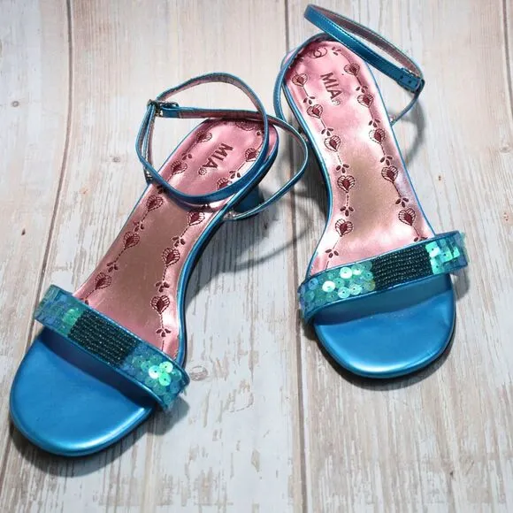 MIA Women's Blue Strappy Sequined Summer Sandals Size 6.5