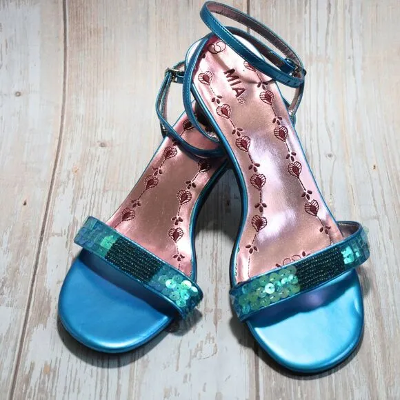 MIA Women's Blue Strappy Sequined Summer Sandals Size 6.5