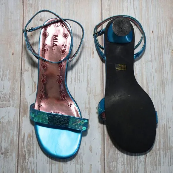 MIA Women's Blue Strappy Sequined Summer Sandals Size 6.5