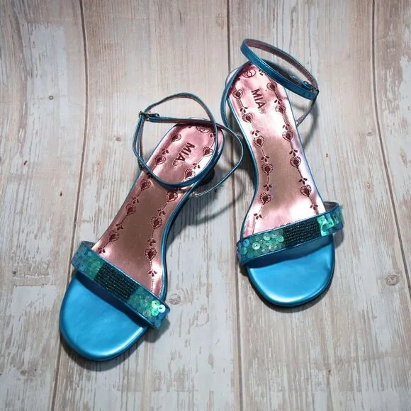 MIA Women's Blue Strappy Sequined Summer Sandals Size 6.5