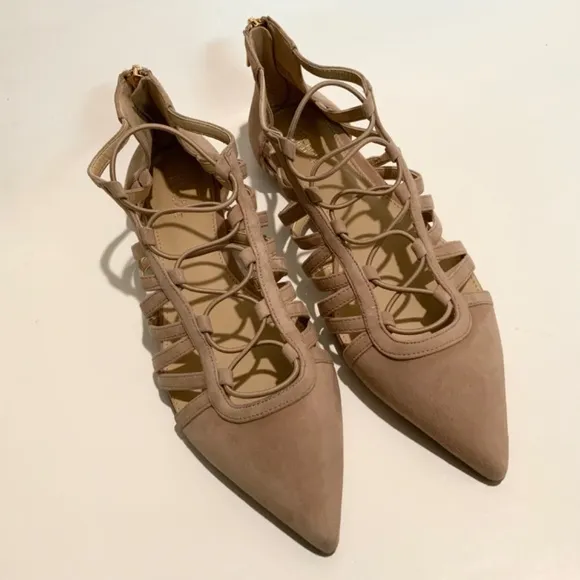 Michael Kors Clarissa Nude Suede Flat Sandal Leather Pointed Toe Slide Flats 7.5