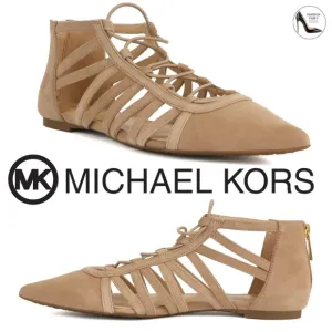 Michael Kors Clarissa Nude Suede Flat Sandal Leather Pointed Toe Slide Flats 7.5