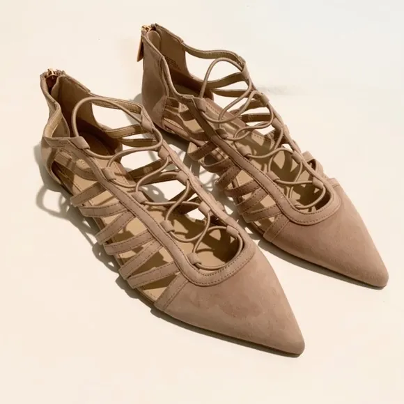 Michael Kors Clarissa Nude Suede Flat Sandal Leather Pointed Toe Slide Flats 7.5