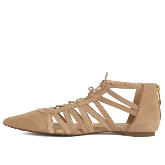 Michael Kors Clarissa Nude Suede Flat Sandal Leather Pointed Toe Slide Flats 7.5