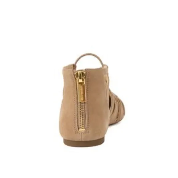 Michael Kors Clarissa Nude Suede Flat Sandal Leather Pointed Toe Slide Flats 7.5