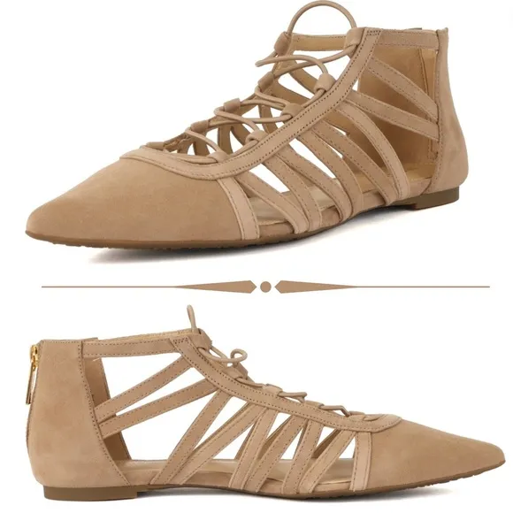 Michael Kors Clarissa Nude Suede Flat Sandal Leather Pointed Toe Slide Flats 7.5