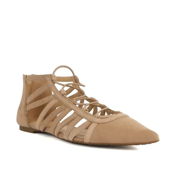 Michael Kors Clarissa Nude Suede Flat Sandal Leather Pointed Toe Slide Flats 7.5