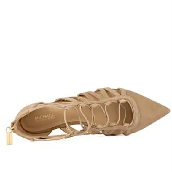 Michael Kors Clarissa Nude Suede Flat Sandal Leather Pointed Toe Slide Flats 7.5