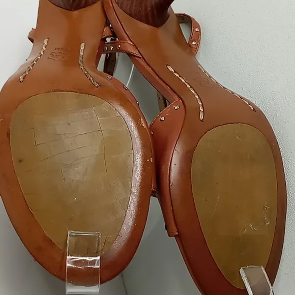 Michael Kors Leather Strappy  Heels w/Stud Detailing - Camel - 8.5M