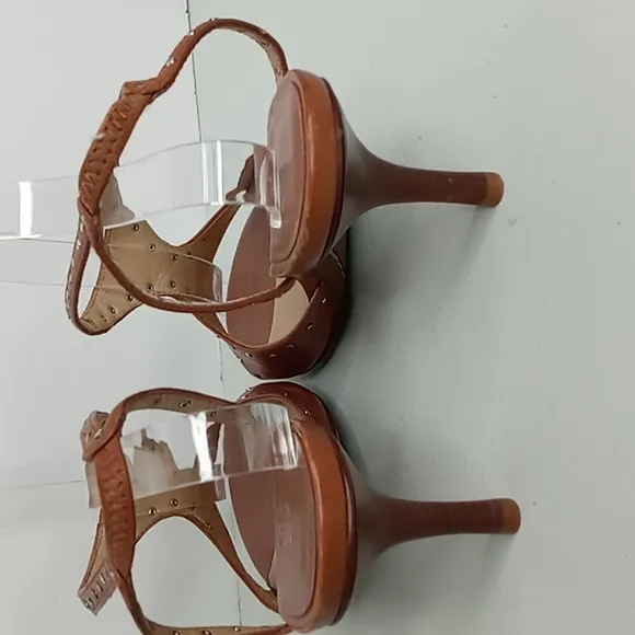 Michael Kors Leather Strappy  Heels w/Stud Detailing - Camel - 8.5M