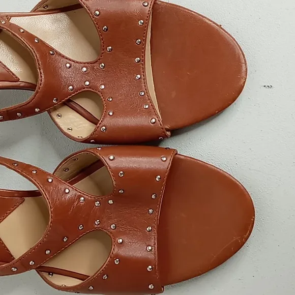 Michael Kors Leather Strappy  Heels w/Stud Detailing - Camel - 8.5M