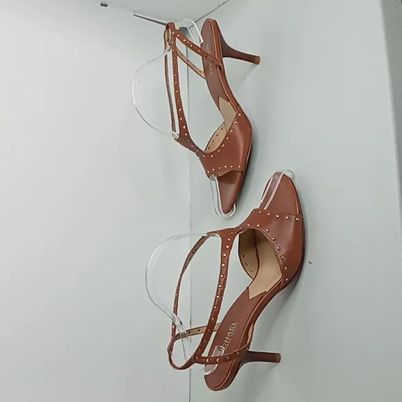 Michael Kors Leather Strappy  Heels w/Stud Detailing - Camel - 8.5M