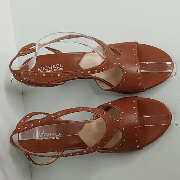 Michael Kors Leather Strappy  Heels w/Stud Detailing - Camel - 8.5M