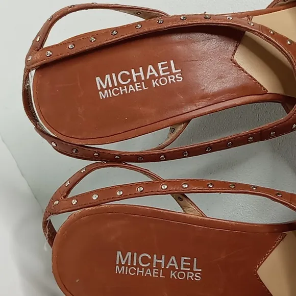 Michael Kors Leather Strappy  Heels w/Stud Detailing - Camel - 8.5M