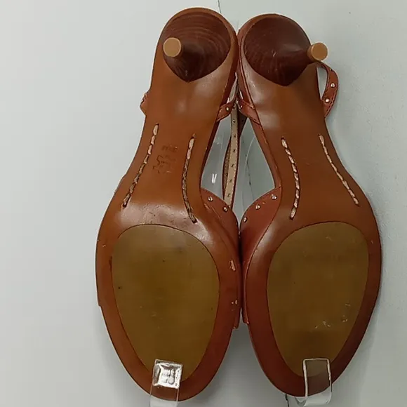 Michael Kors Leather Strappy  Heels w/Stud Detailing - Camel - 8.5M