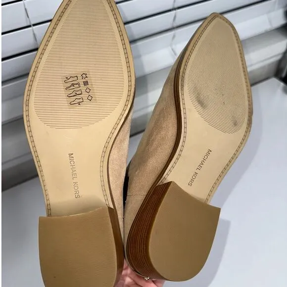 Michael Kors Lottie Suede Leather Ankle Booties Tan/Neutral Size 9M Pull On