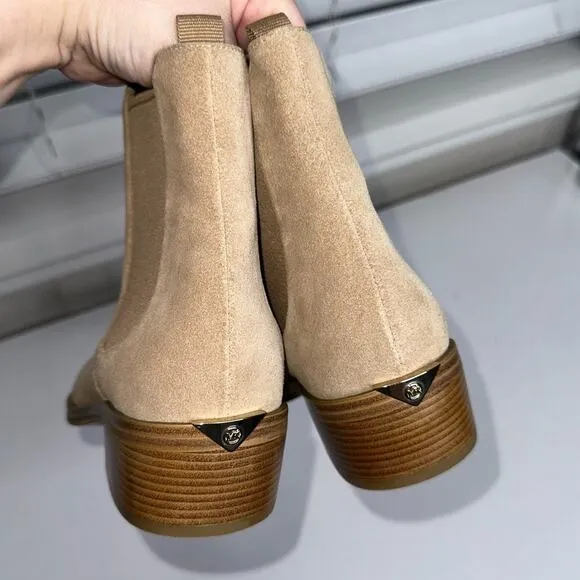 Michael Kors Lottie Suede Leather Ankle Booties Tan/Neutral Size 9M Pull On