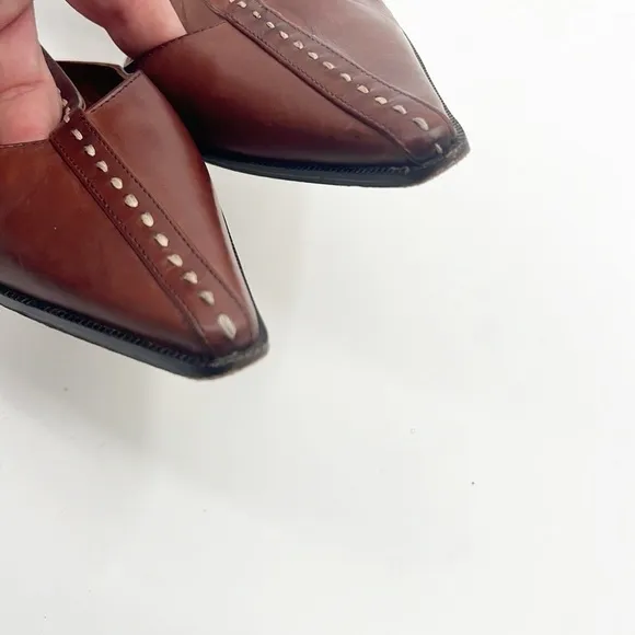 Michael Kors T-Strap Hand Stitched Pointed Toe Brown Heels size 7.5