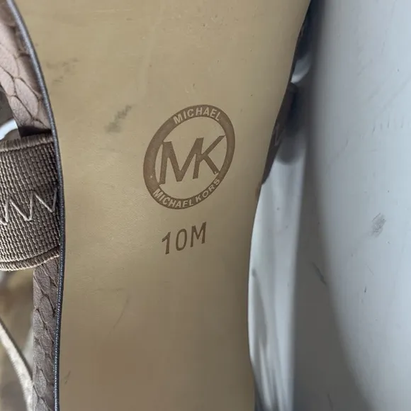 Michael Kors taupe leather Carina cross-strap heels