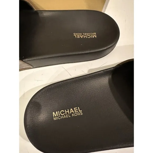Michael Kors Wade MK Logo Slide Sandals Mini MK Logo Brown 8 Medium