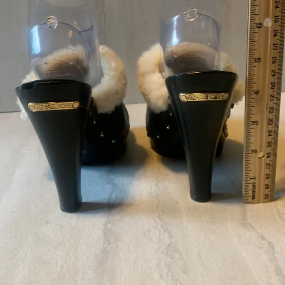 Michael Kors Women's Black Suede Fur Trim Slide High Heeled Clogs Size 9