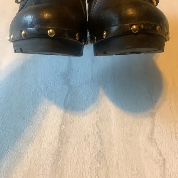 Michael Kors Women's Black Suede Fur Trim Slide High Heeled Clogs Size 9