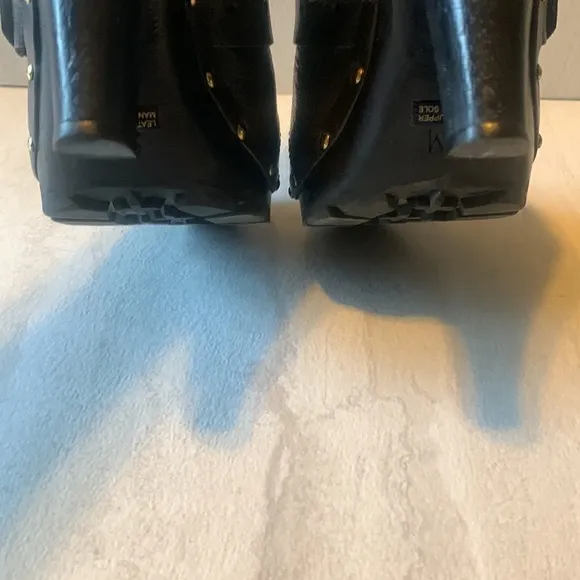 Michael Kors Women's Black Suede Fur Trim Slide High Heeled Clogs Size 9