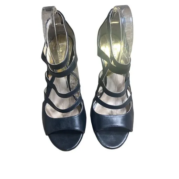 MICHAEL KORS WOMEN'S JESSIE BLACK LEATHER STRAPPY HEELS SZ 9.5