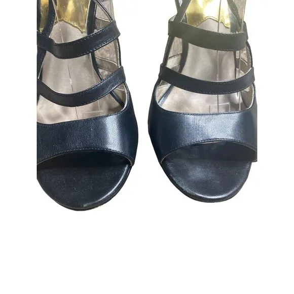MICHAEL KORS WOMEN'S JESSIE BLACK LEATHER STRAPPY HEELS SZ 9.5