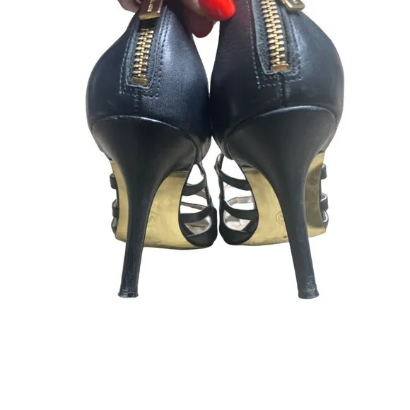 MICHAEL KORS WOMEN'S JESSIE BLACK LEATHER STRAPPY HEELS SZ 9.5