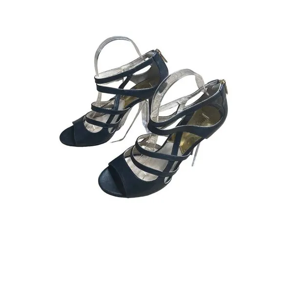 MICHAEL KORS WOMEN'S JESSIE BLACK LEATHER STRAPPY HEELS SZ 9.5