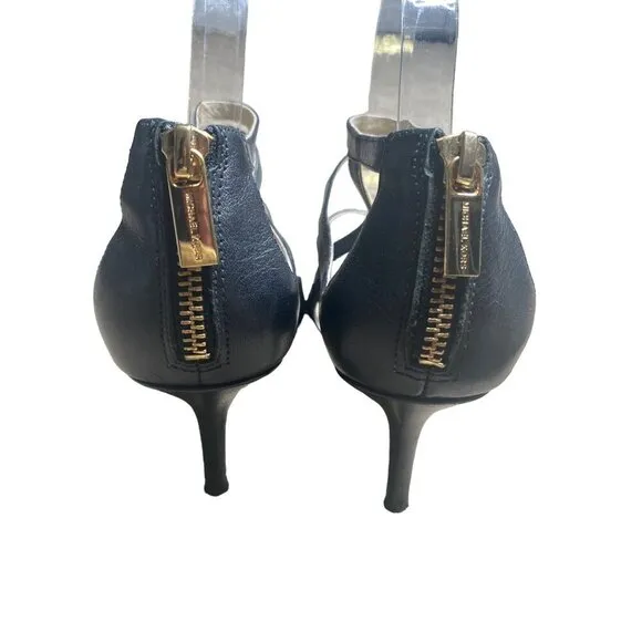 MICHAEL KORS WOMEN'S JESSIE BLACK LEATHER STRAPPY HEELS SZ 9.5