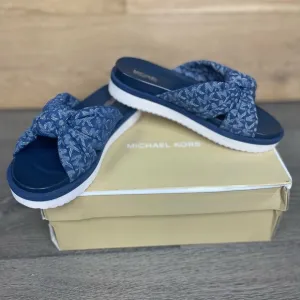 Michael Kors Womens Josie Knit Slip on Slide Sandals Blue 6 Medium (B M)