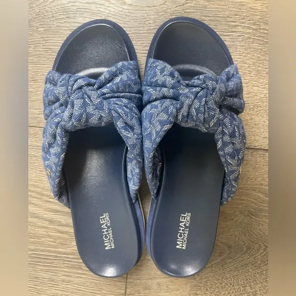 Michael Kors Womens Josie Knit Slip on Slide Sandals Blue 6 Medium (B M)