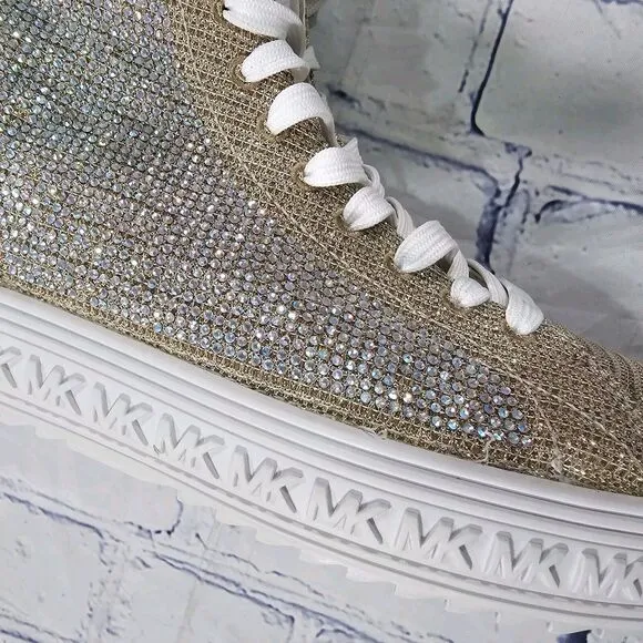 Michael Kors WOMENS SIZE 6 Grove Rhinestone Glitter Gold High Sneakers Shoes