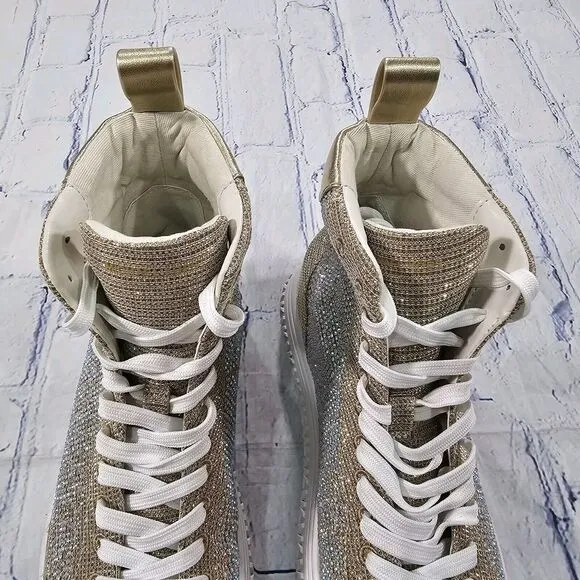 Michael Kors WOMENS SIZE 6 Grove Rhinestone Glitter Gold High Sneakers Shoes