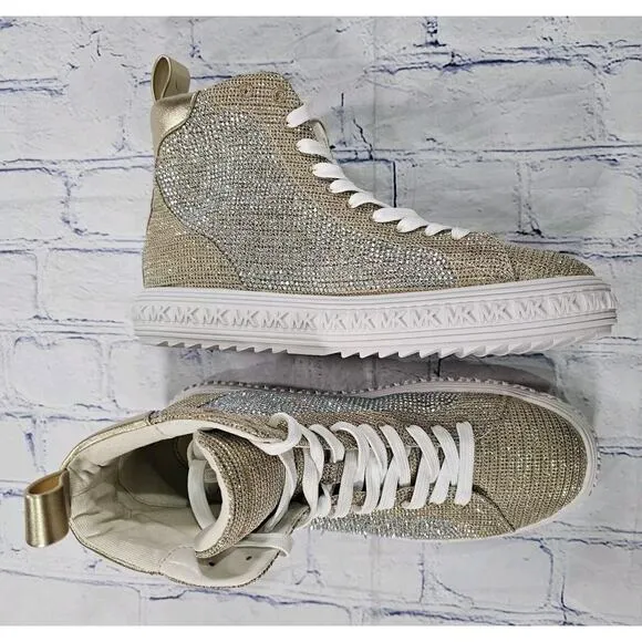 Michael Kors WOMENS SIZE 6 Grove Rhinestone Glitter Gold High Sneakers Shoes